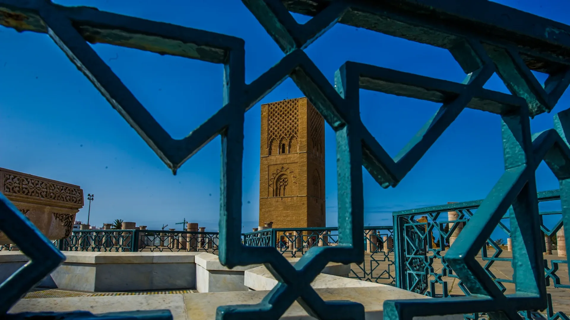 Blue and white painted lanes of the Kasbah of the Udayas above the Bou Regreg river in Rabat, Morocco